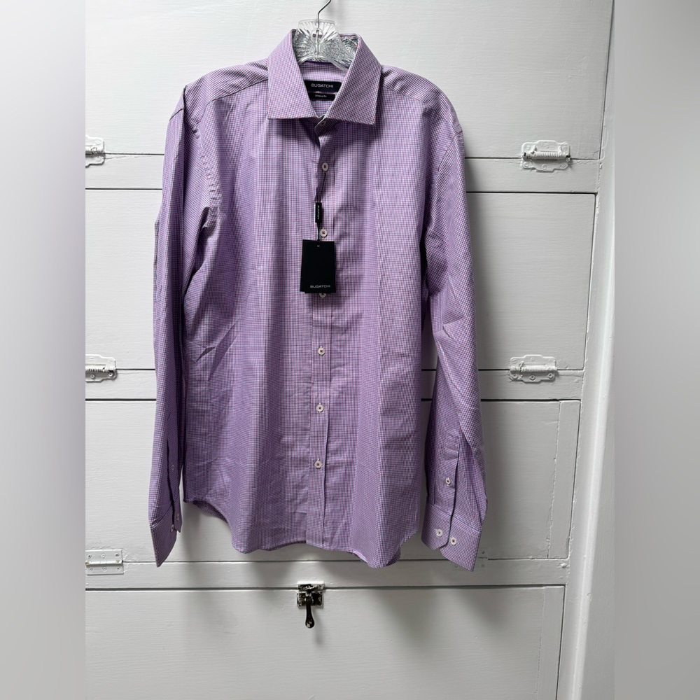 Men’s Bugatchi,  long sleeved, shaped fit plaid cotton shirt.